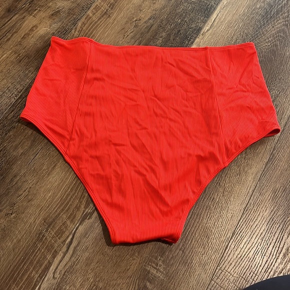 Kortni Jeane High Waisted Bottoms- Ribbed Lava Red - Picture 2 of 7